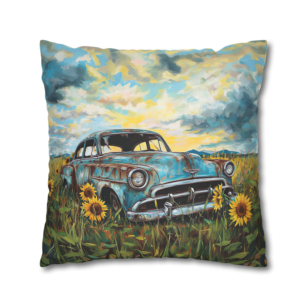 Thumbnail: Decorative Art Pillow Modern Home Décor, Art Pillows, Flowers, Vintage Car