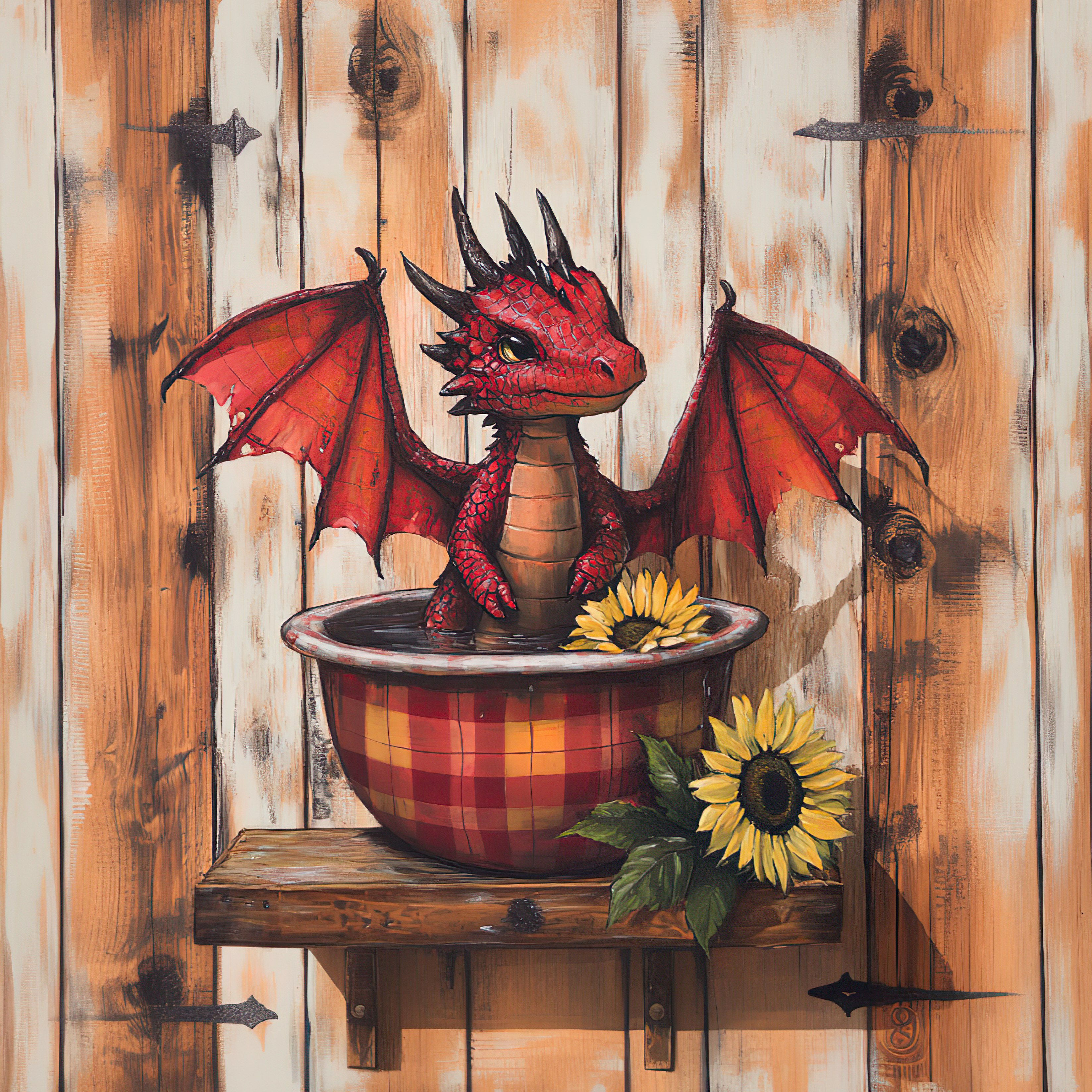 Graphic Digital Art, Mythical, Dragon, Dragons, Mythical, Farm Country Vintage