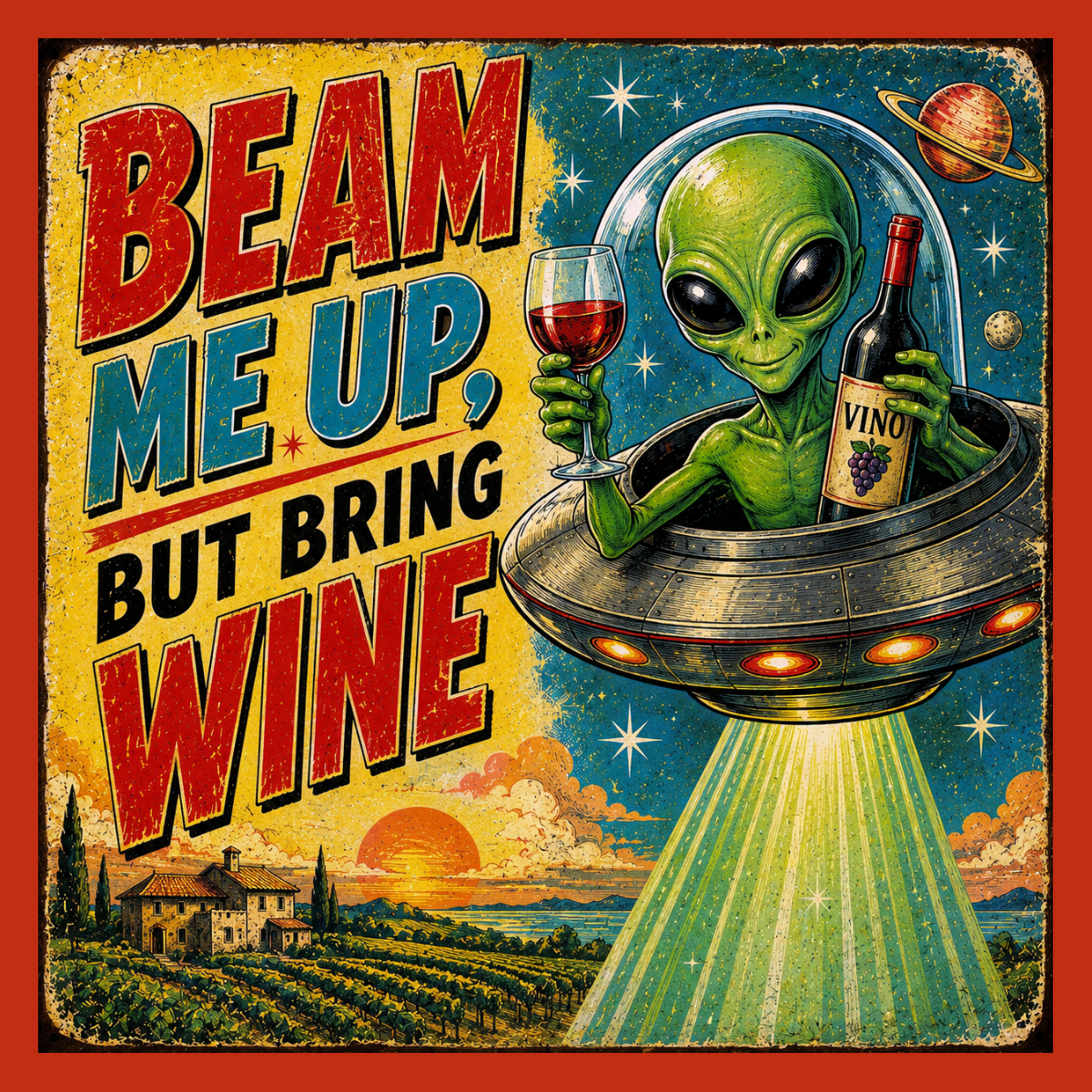 Alien Wall Art | Vintage Retro Alien Art | Funny Decor Alien Quotes Humor