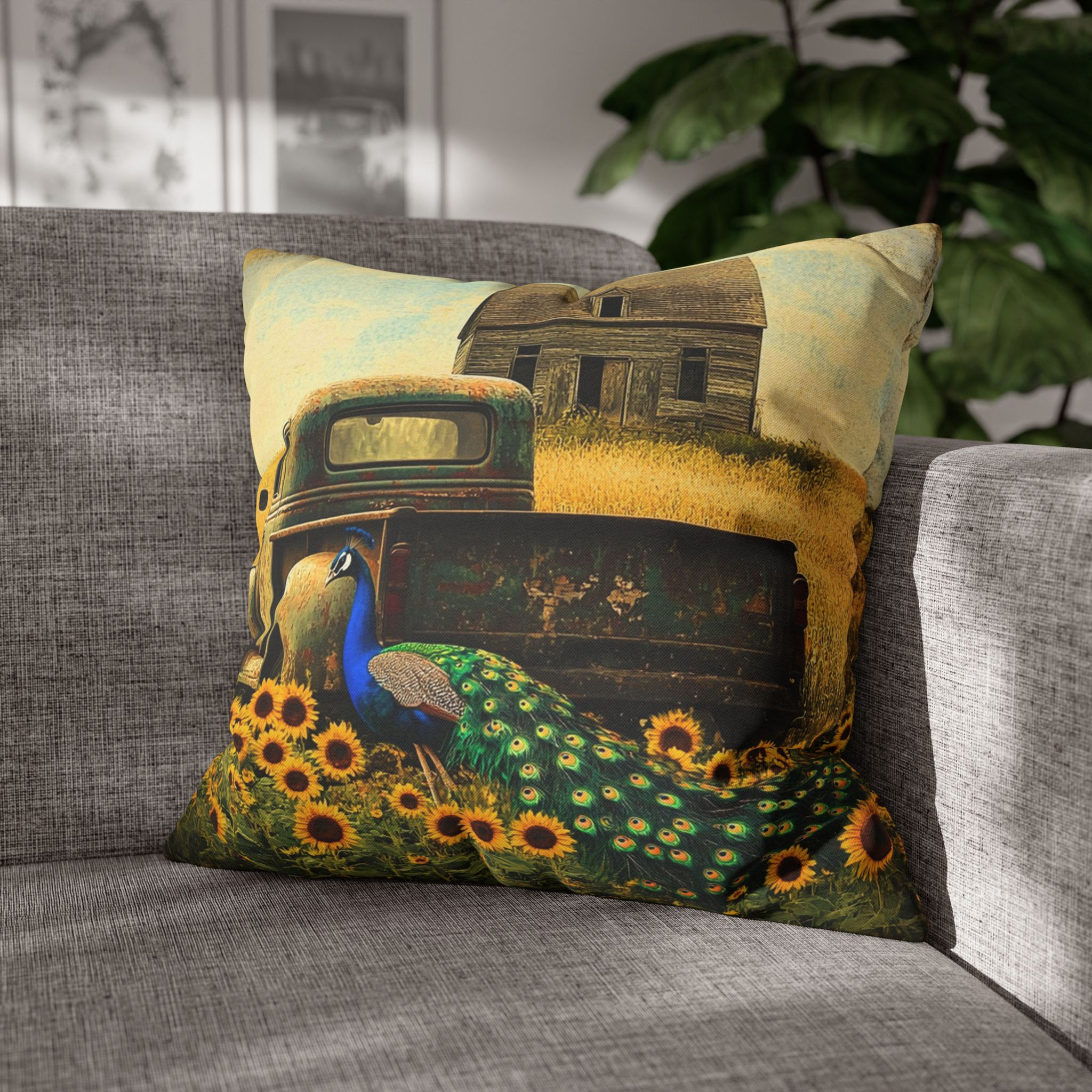 Decorative Art Pillow Modern Home Décor, Art Pillows, Peacock, Vintage Truck