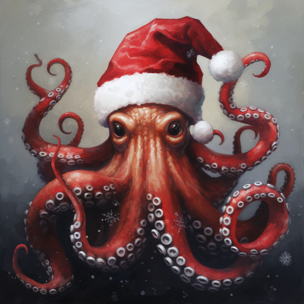 Graphic Digital Art, Octopus, Octopus Art, Christmas Art, Christmas Octopus