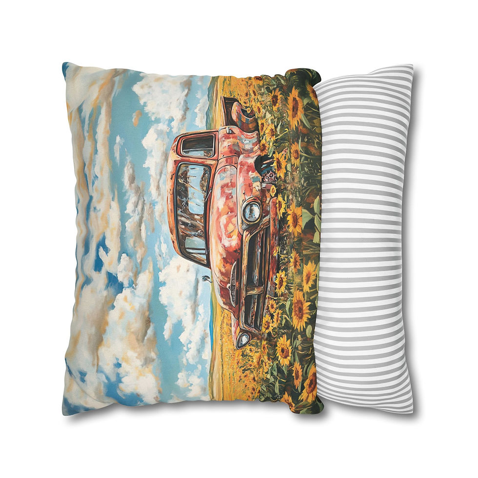 Thumbnail: Decorative Art Pillow Modern Home Décor, Art Pillows, Flowers, Vintage Truck 