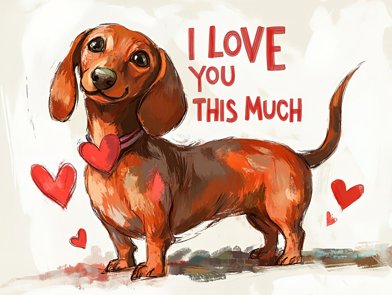 Graphic Digital Art, Dog, Dog Art, Dachshund, Hot Dog Dog, I Love You This Much