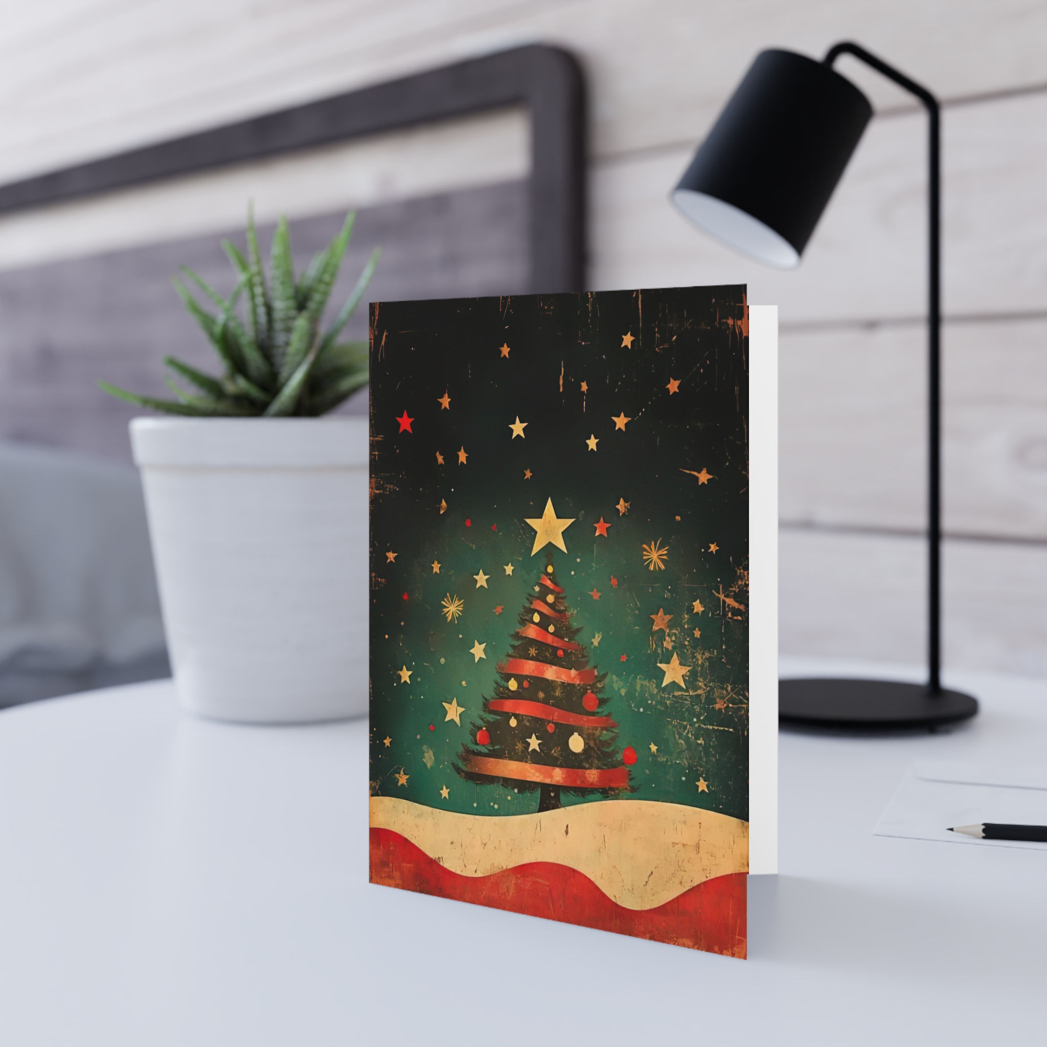 Traditional Retro Christmas Tree Holiday Card