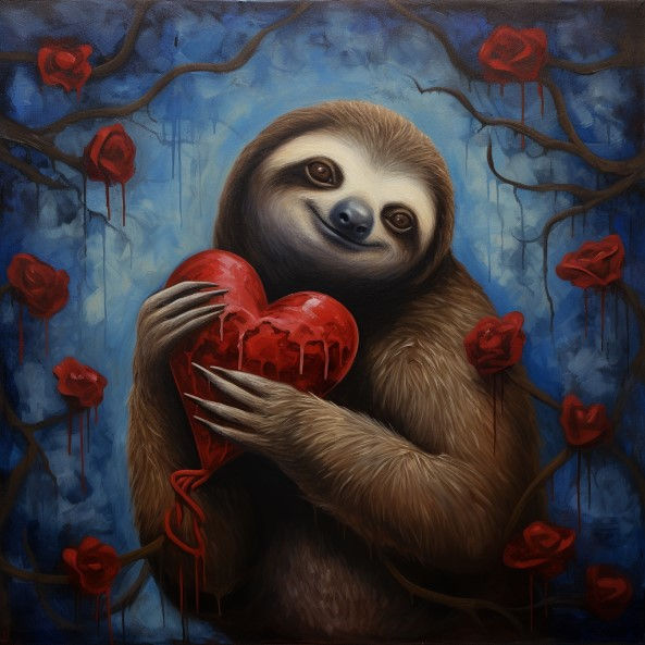 Graphic Digital Art, Sloth, Sloths, Heart, Blue And Red