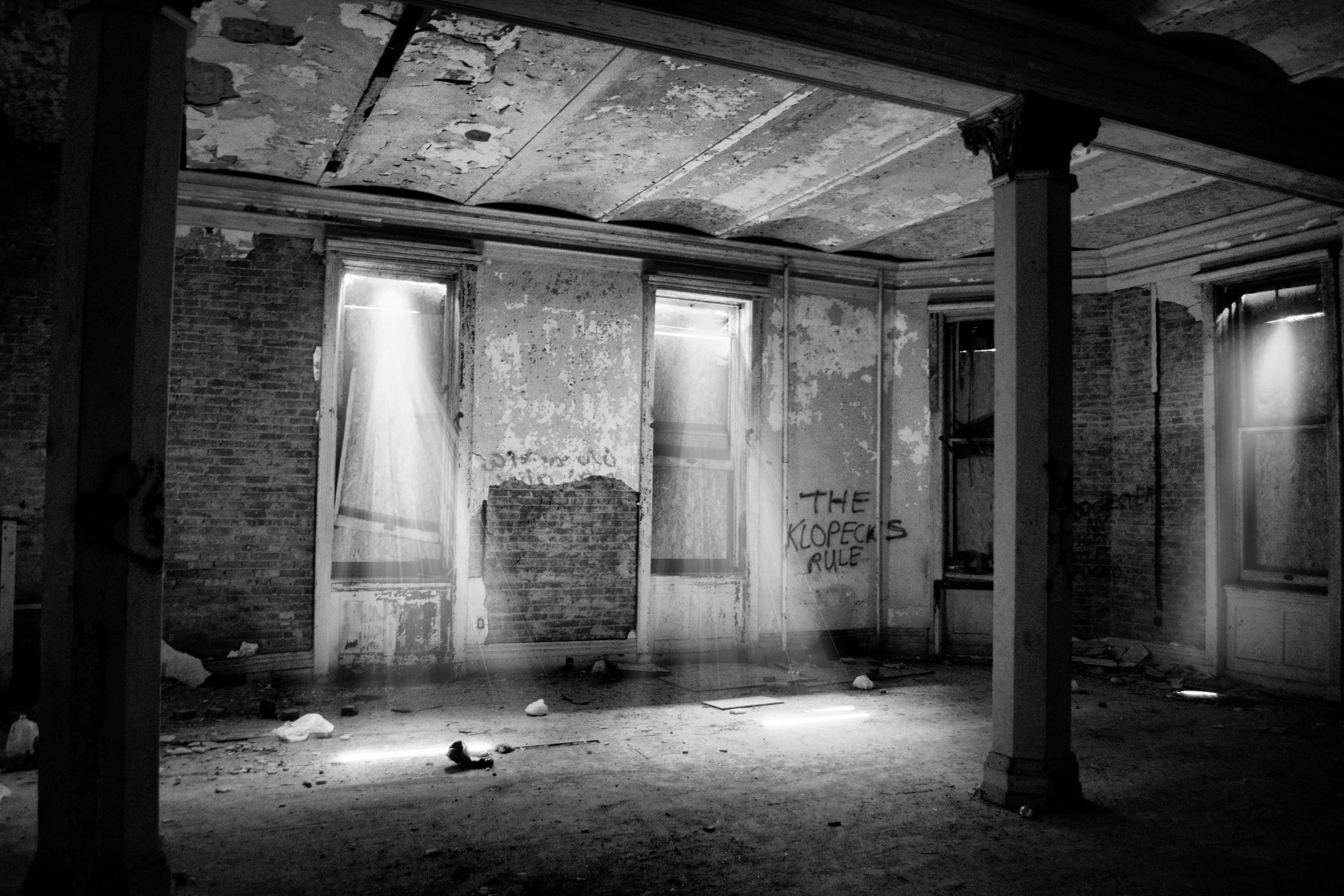 Photography, Abandoned, Abandoned Asylum, Dansville Castle, Old Brick, B&W