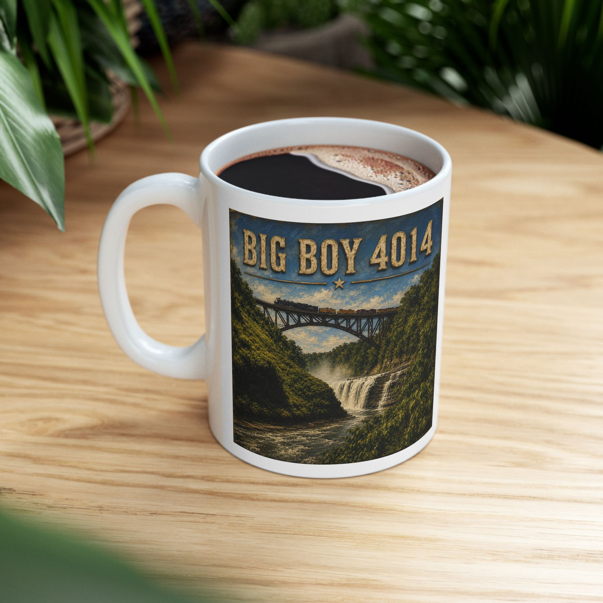 BIG BOY 4014 MUG, TRAIN MUG, BIG BOY 4014 MUG, RAILROAD GIFTS, LETCHWORTH PARK