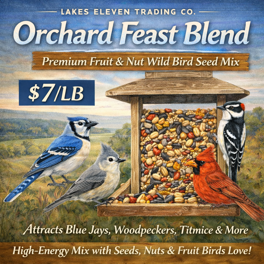 Orchard Feast Blend (Black Oil & Striped Sunflower, Peanuts, Safflower, Fruit)