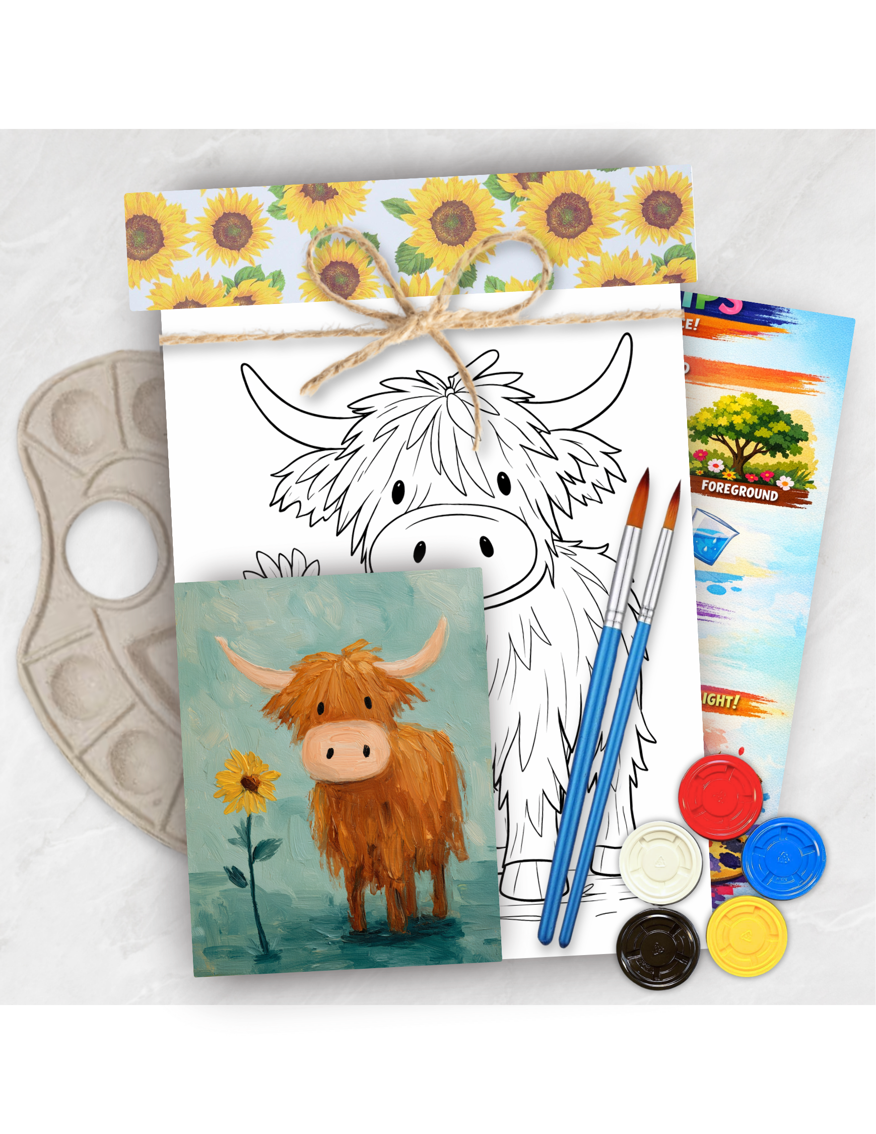 One Painting Kit, Highland Cow & Sunflower Paint Kit