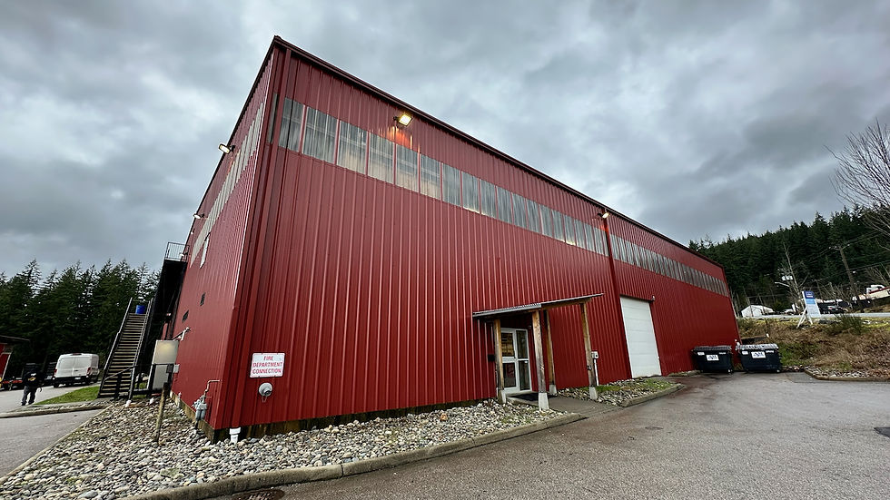 The red exterior of North Shore Bike Park in Maple Ridge