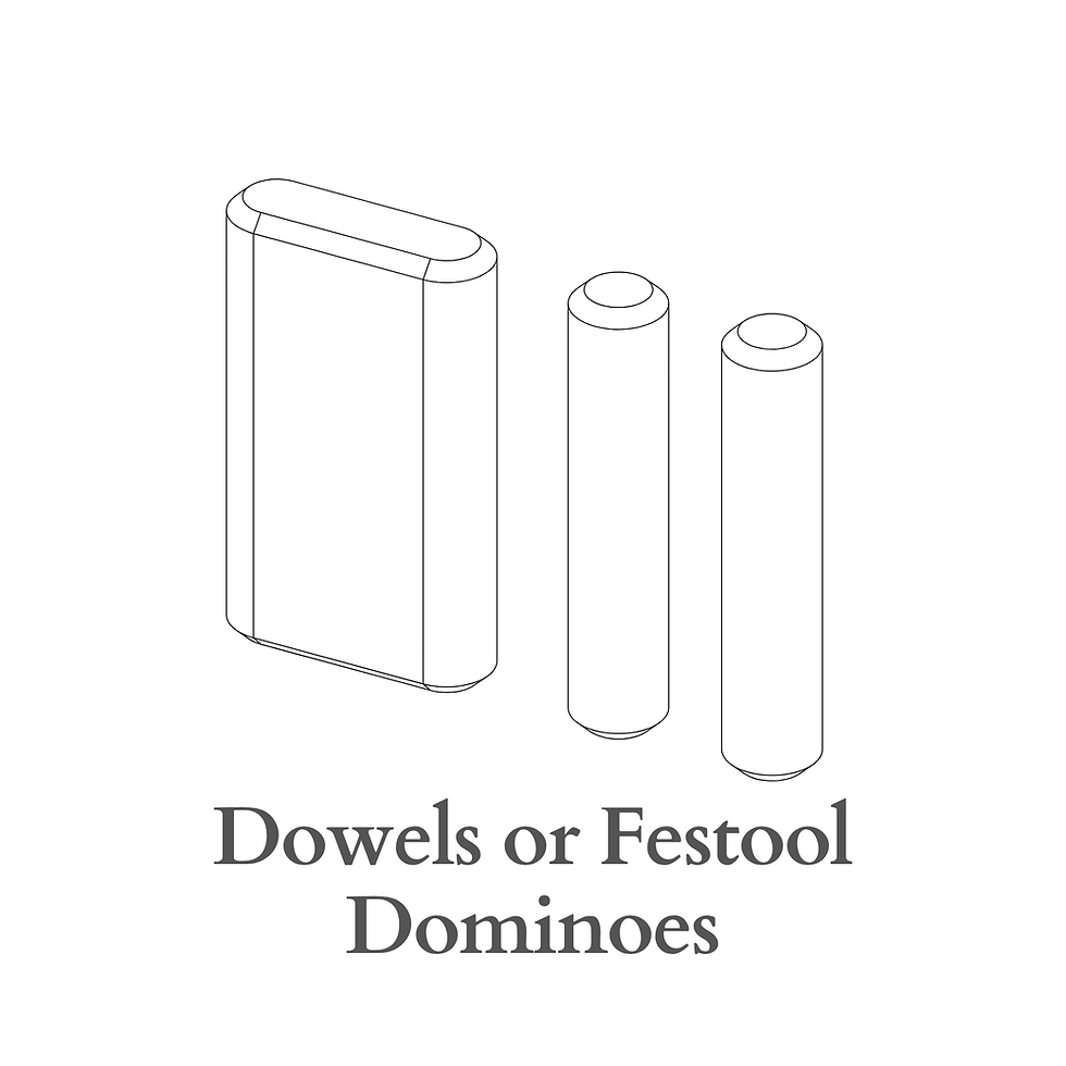 Thumbnail: Technical woodworking diagram showcasing flexible joinery options for furniture: festool domino and dowels