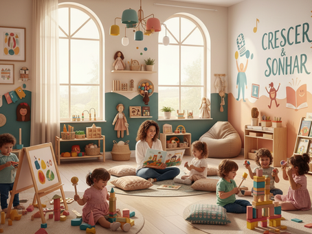Educadora consultando registros para organizar o planejamento infantil
