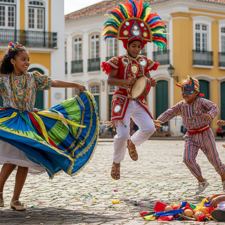 Famílias participando de recreação folclórica em um condomínio