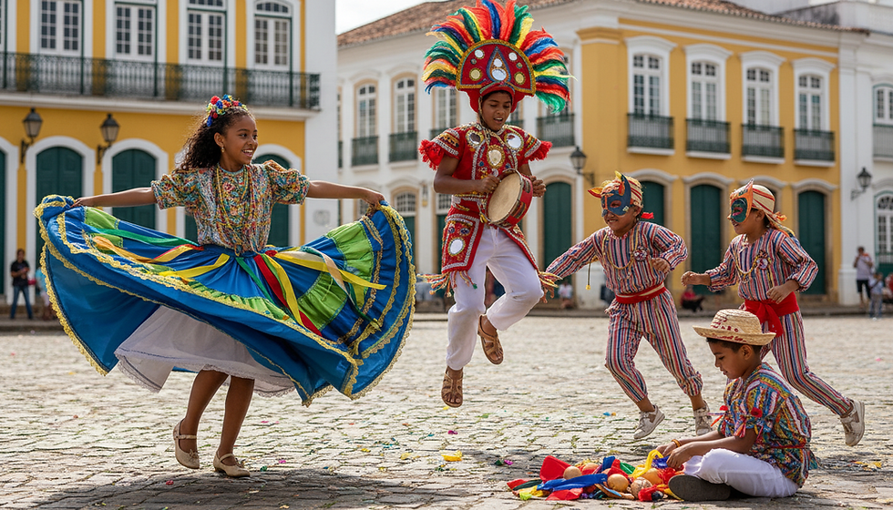 Famílias participando de recreação folclórica em um condomínio