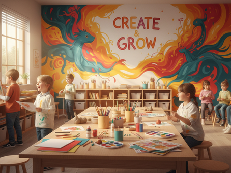 Crianças investigando materiais em uma proposta criativa de Educação Infantil
