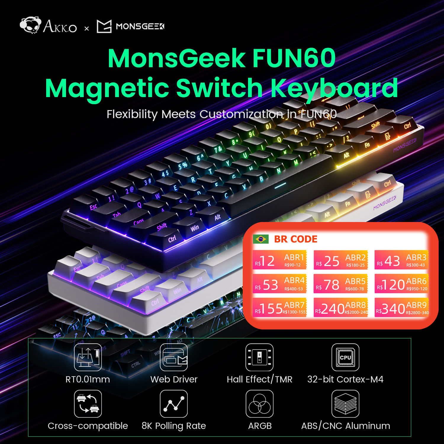 Akko MonsGeek FUN60 Mechanical Keyboard Magnetic Switch 60% Gaming Keyboards Rap