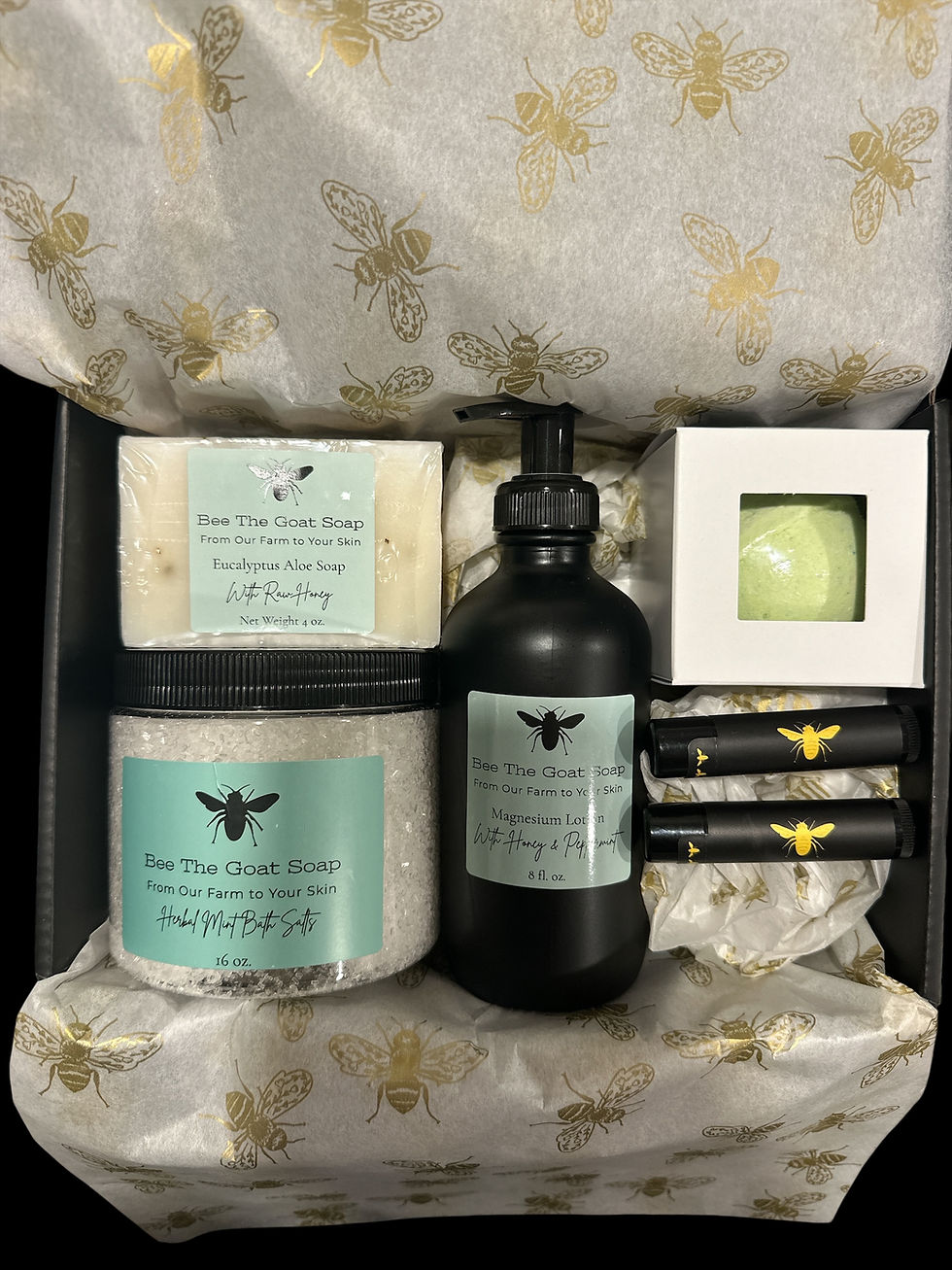 Bee The Goat gift box: soaps, bath bomb, lotion