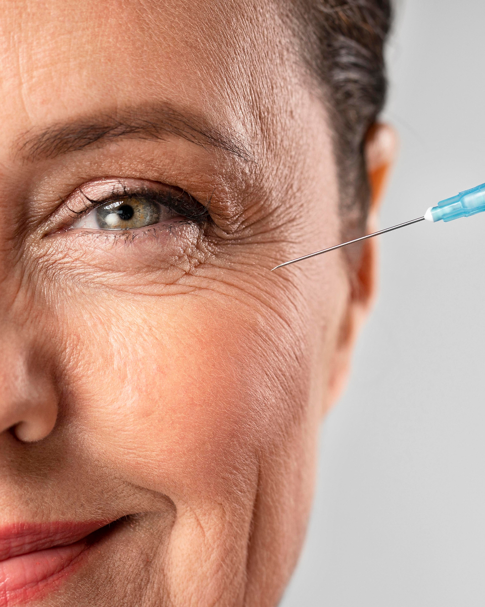 Woman smiling during Crow's Feet Treatment with injection