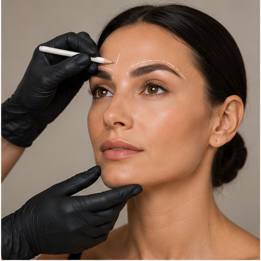 Woman with markings for a precision brow lift