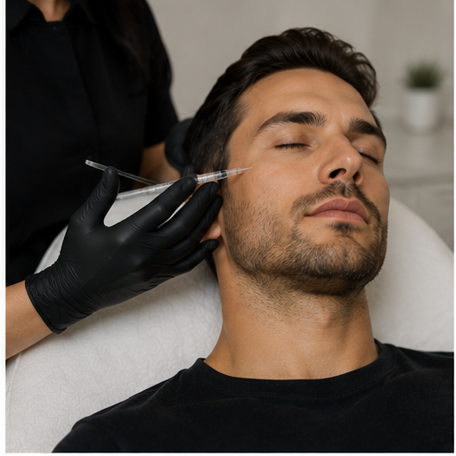Man receiving facial aesthetic injection