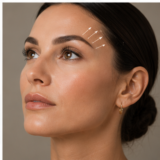 Woman's face with arrows showing a precision brow lift