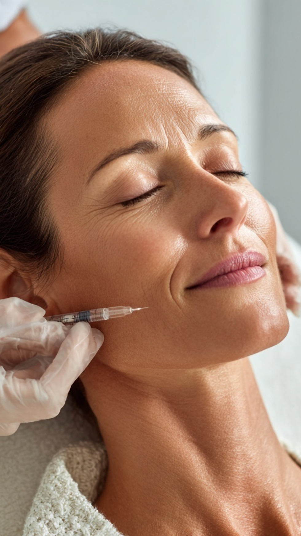 Woman receiving cosmetic facial injection