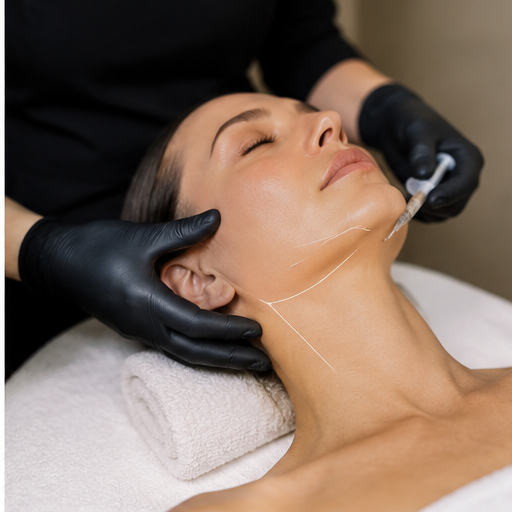 Woman receiving Nefertiti Neck Lift injection for elegance