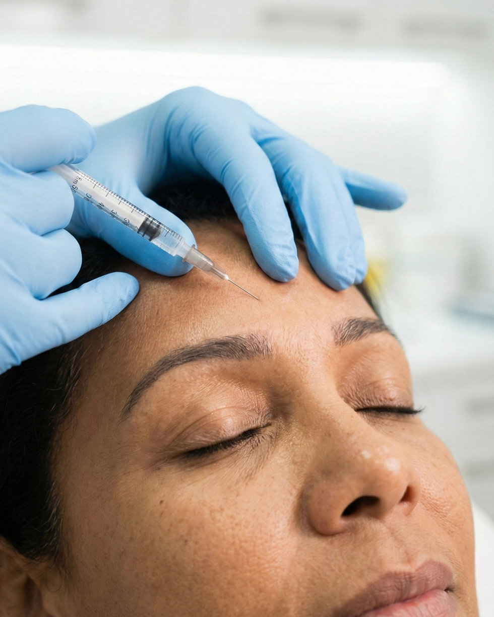 Woman receiving anti-wrinkle injection
