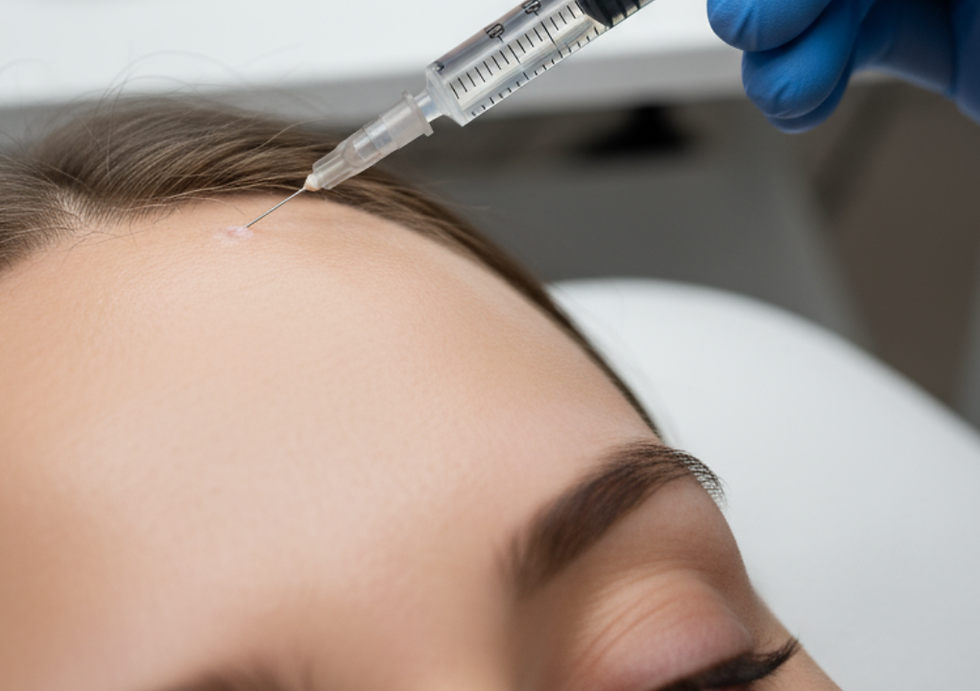 Women receiving anti-wrinkle treatment for forehead lines