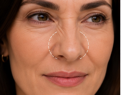 Woman's nose with bunny lines highlighted for Bunny Lines Treatment