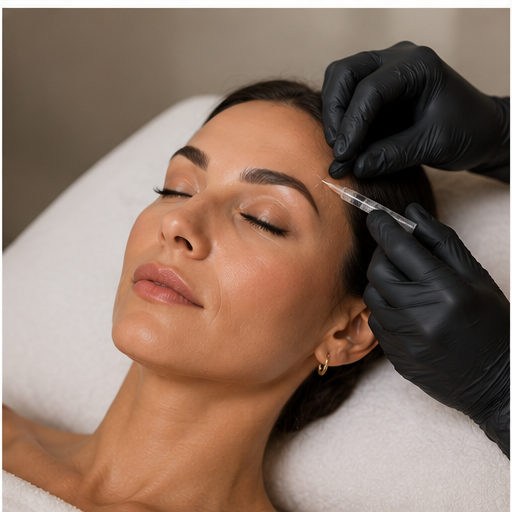 Woman receiving precision brow lift injection