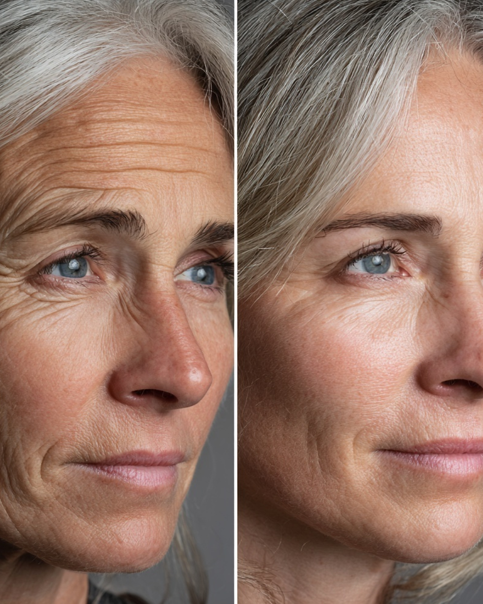 Woman's forehead before and after wrinkle treatment