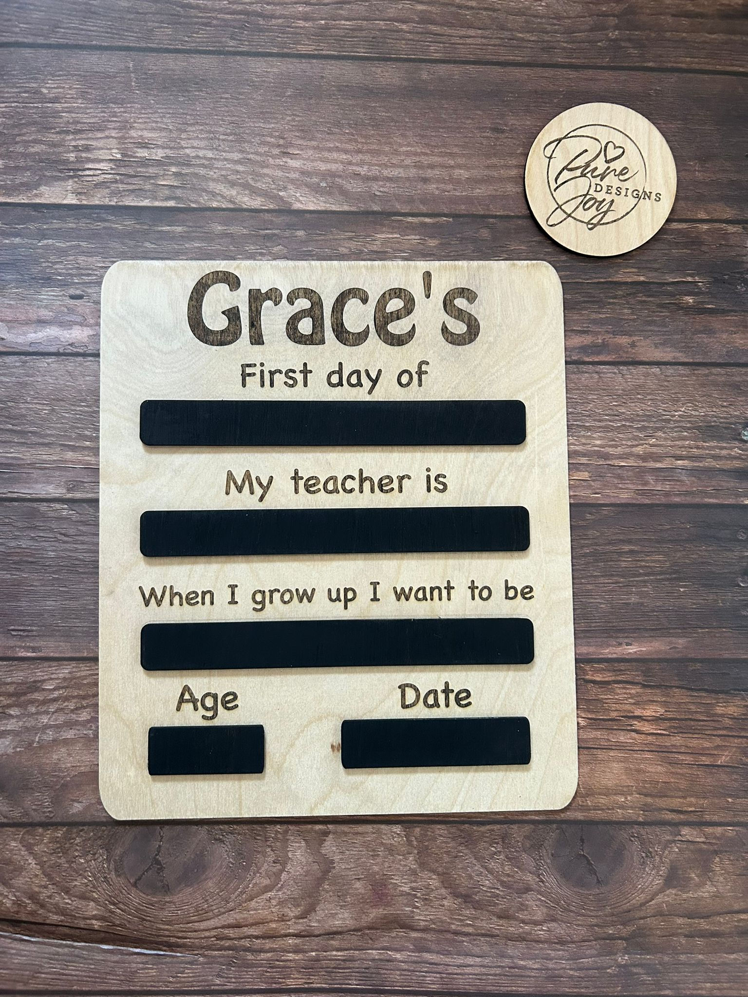 Personalised First Day of School Board with Engraved Name