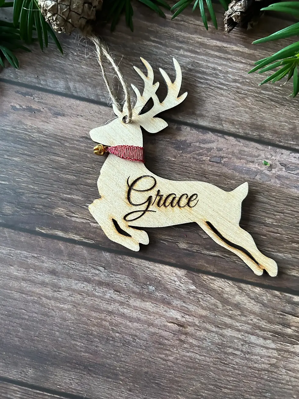 Thumbnail: Personalised Wooden Reindeer Christmas Tree Decoration