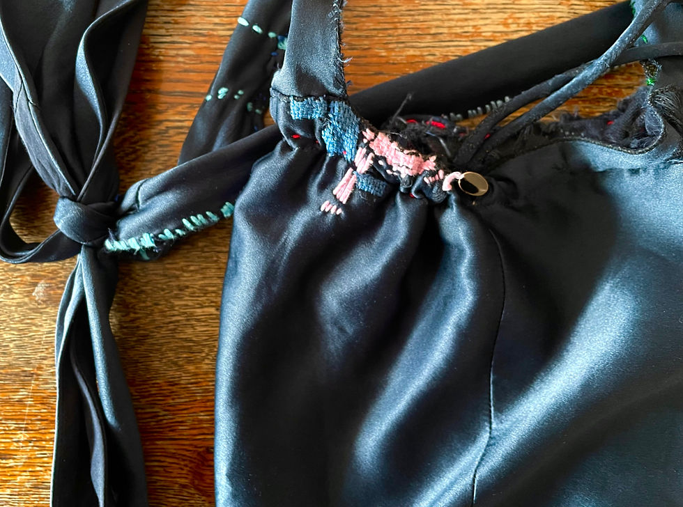 My precious bag designed and made by Rubee Hay, mended and re-mended by me.