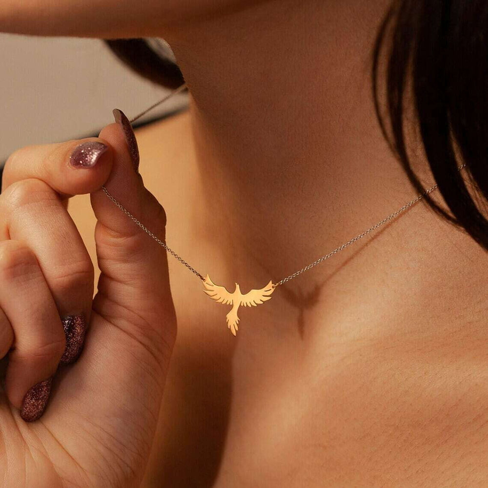 Stainless Steel Phoenix Pendant Necklace Women's Firebird Animal Jewelry Gold Co