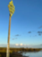 Power cable marker at Northey Island, site of the Battle of Maldon