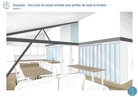 Projet Le Loft - 1ères esquisses du loft vu du salon - Partie 2