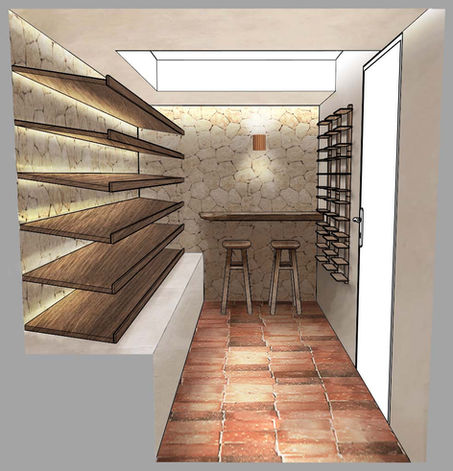 Projet GARLABAN - Proposition en esquisse de la cave à vin, entre tradition et modernité