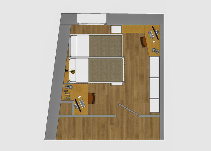 plan colorisé avec le lit tiroir