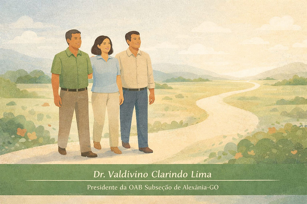 Três pessoas caminham juntas por um caminho aberto, simbolizando parceria, cooperação e crescimento compartilhado em estilo minimalista editorial.