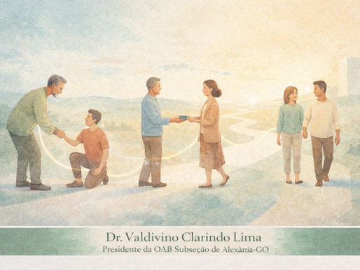 Pessoas conectadas por gestos de ajuda em caminho compartilhado, simbolizando cooperação e crescimento coletivo.