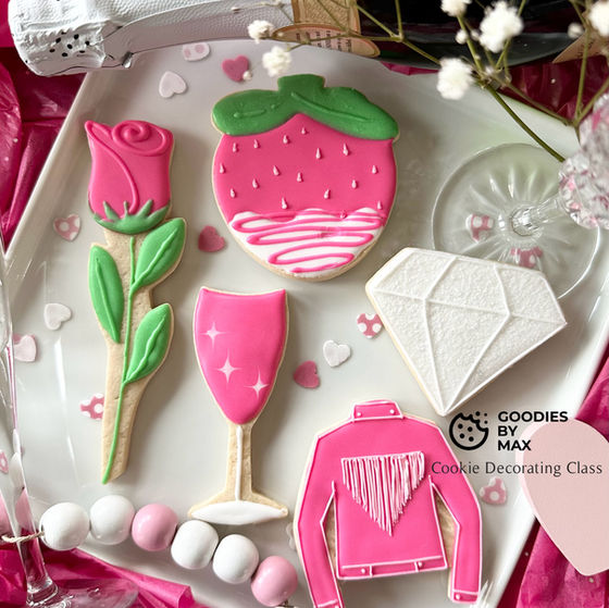 Pink Valentine's sugar cookies: rose, strawberry, diamond, 