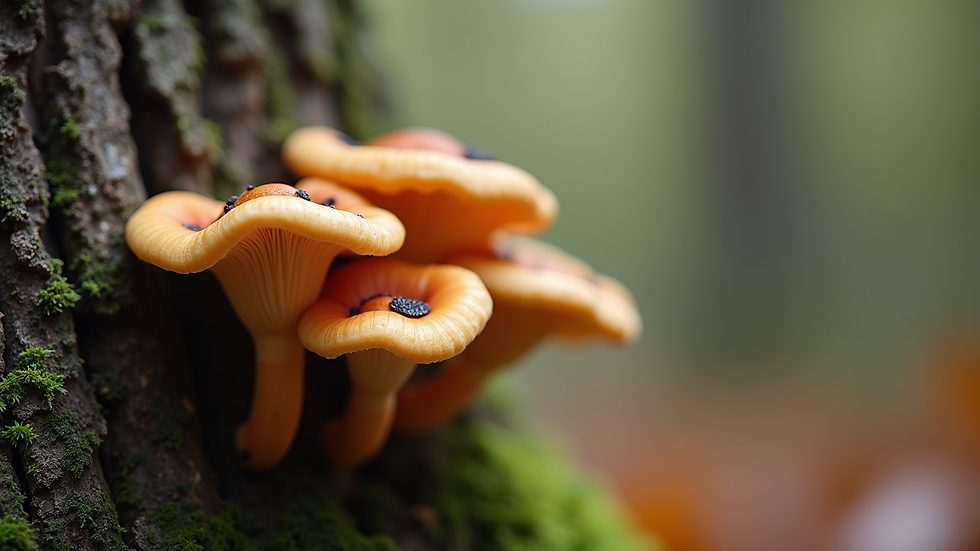 Close-up view of turkey tail mushrooms growing on a tree trunk