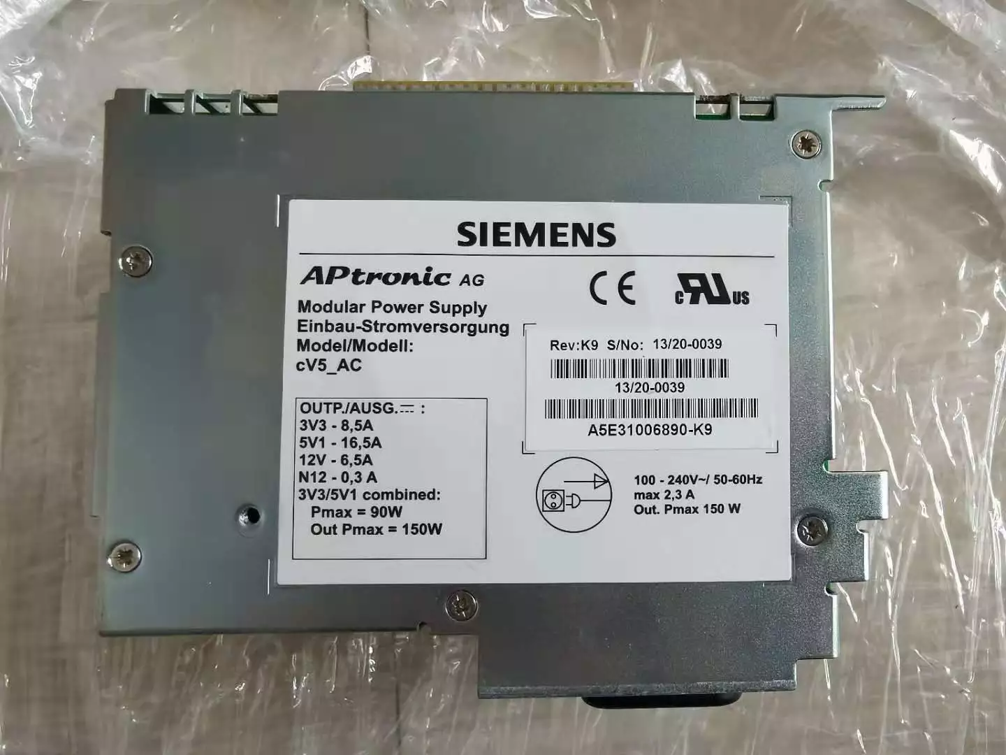 Siemens APtronic Modular Power Supply A5E31006890 K9 230V PCU50 PC670