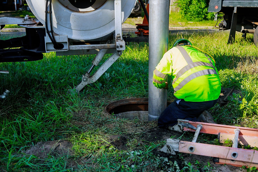 View of a worker inspecting a sewer