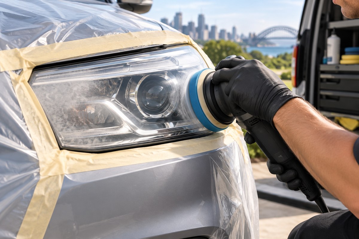 AI-generated illustration: Headlight Restoration Sydney; illustrative service image, not a completed customer job