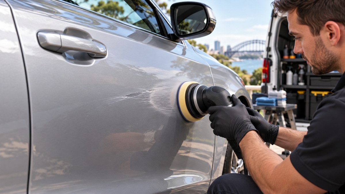 AI-generated illustration: Car Scratch & Paint Scuff Removal Sydney; illustrative service image, not a completed customer job
