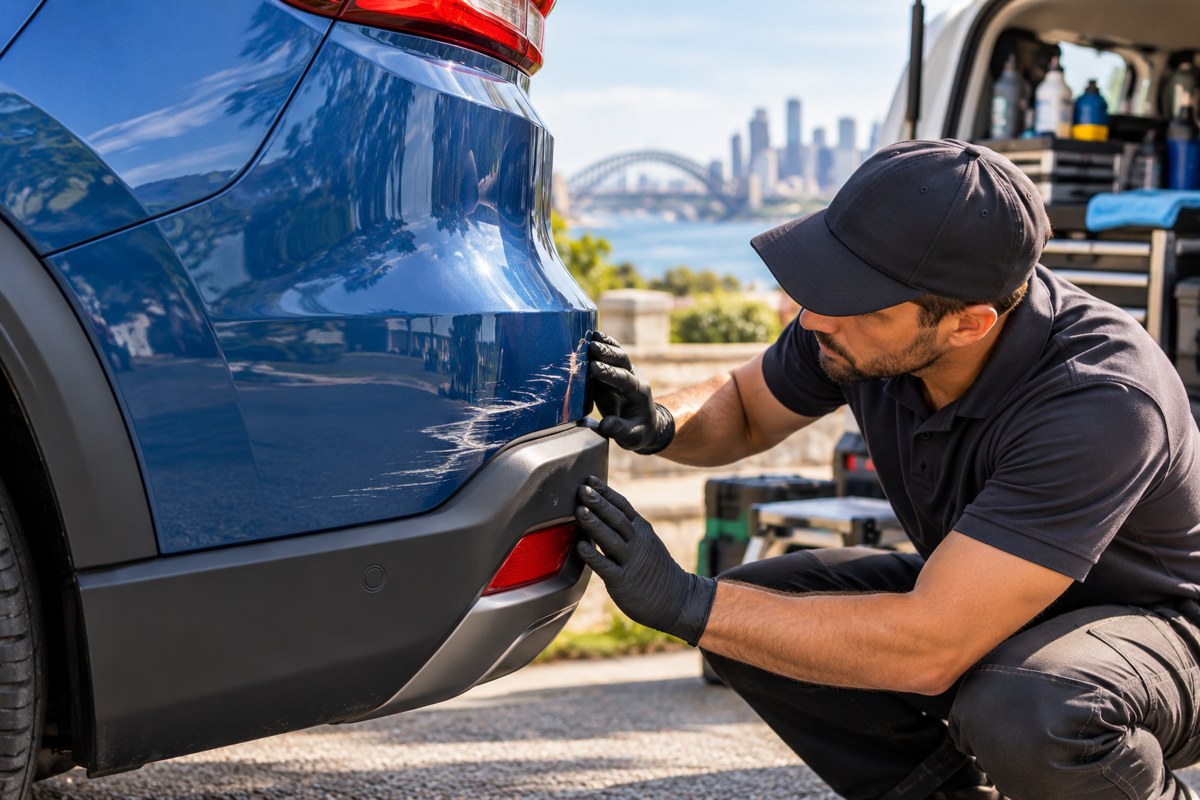 AI-generated illustration: Bumper Bar & Trim Repairs Sydney; illustrative service image, not a completed customer job