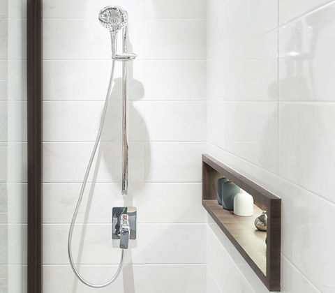 Interior of modern shower head in bathro